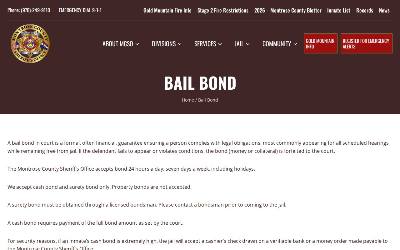 Montrose County Sheriff's Office bond information