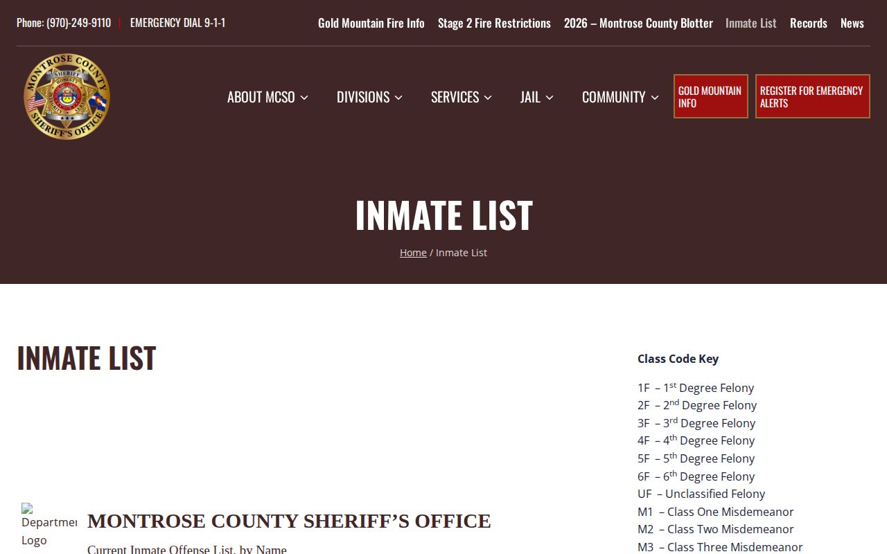 Montrose County current inmate list