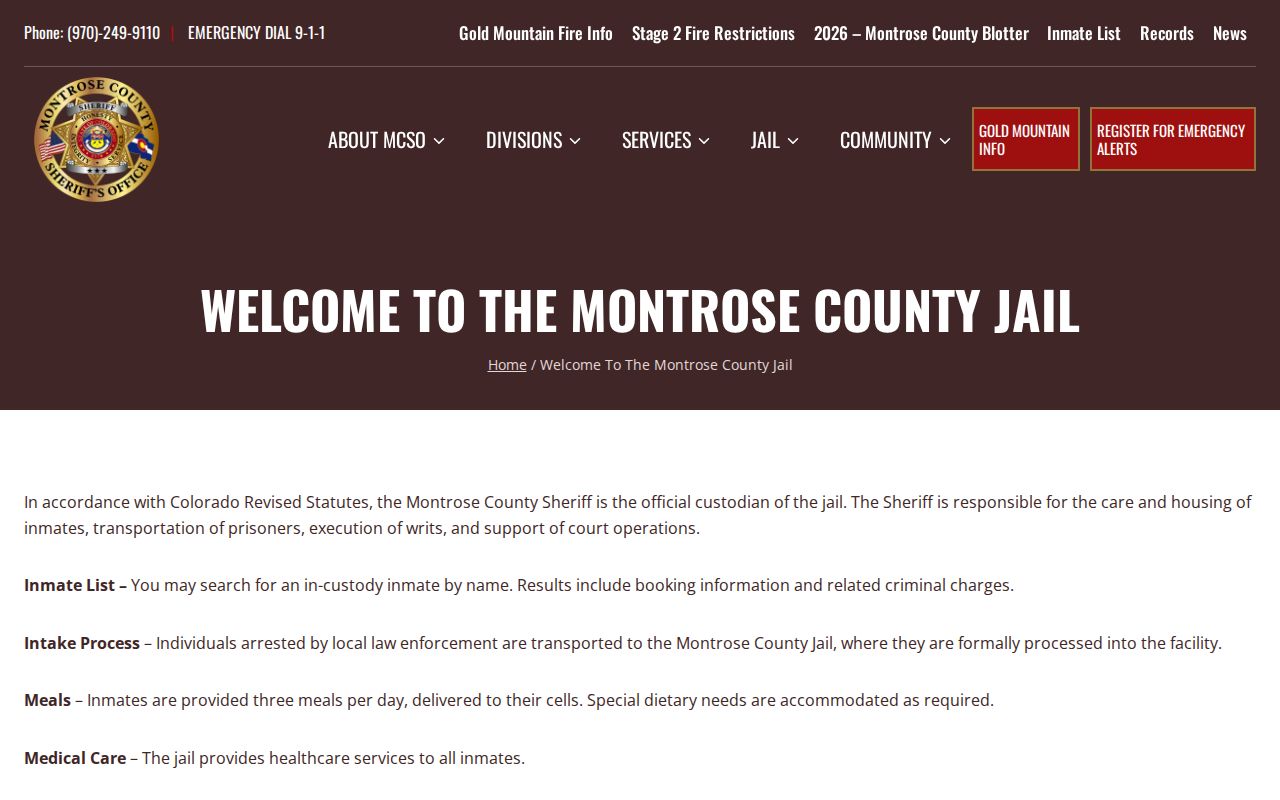 Montrose County Jail release records source for Ouray County inmates