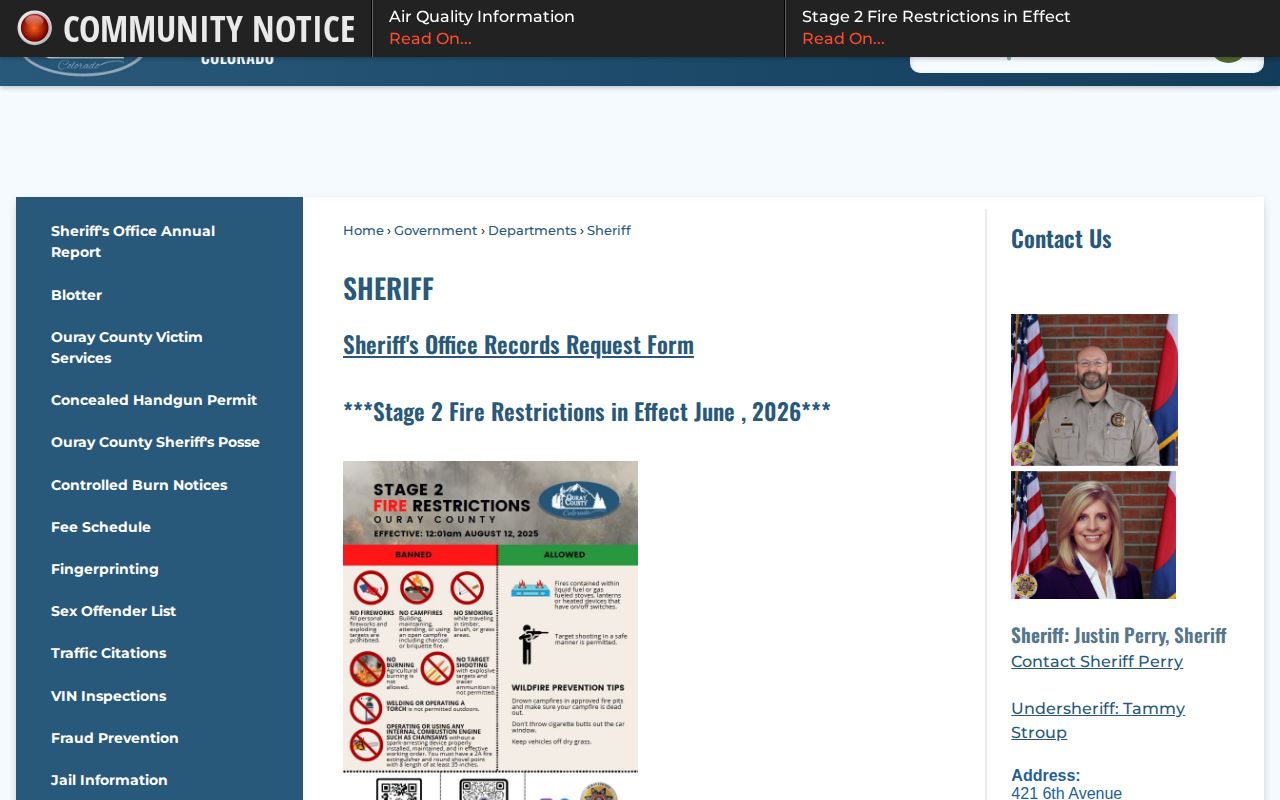 Ouray County Sheriff's Office release records page source