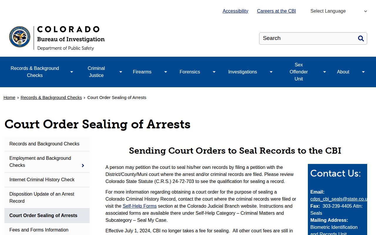 Colorado Bureau of Investigation sealing information