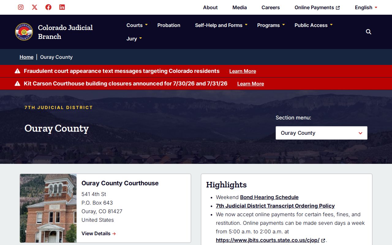 Ouray County court release records and docket source