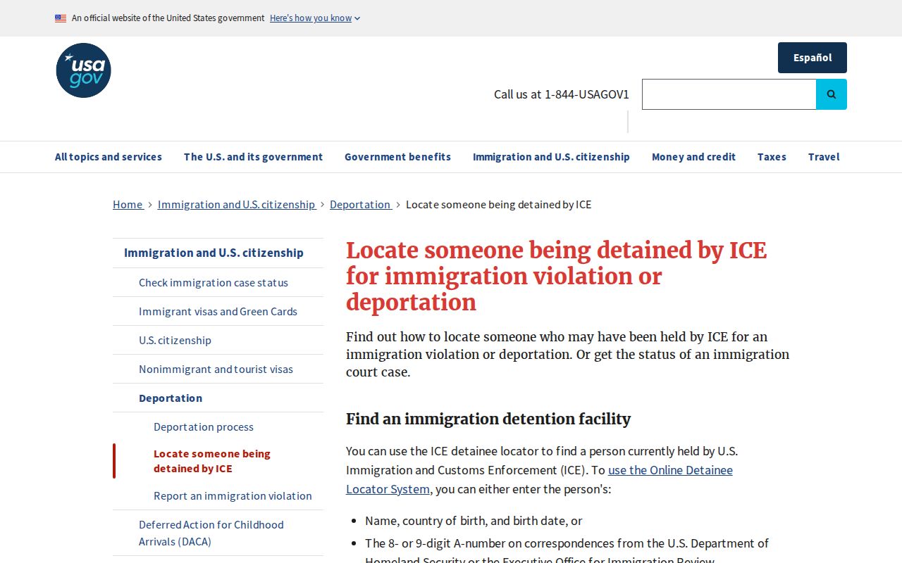 USA.gov ICE detainee locator guidance for Ouray County transfer research